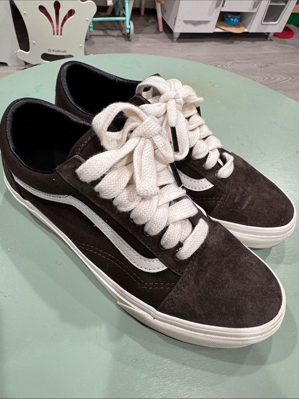 Vans Old Skool Suede Sneakers in Dark Brown & White